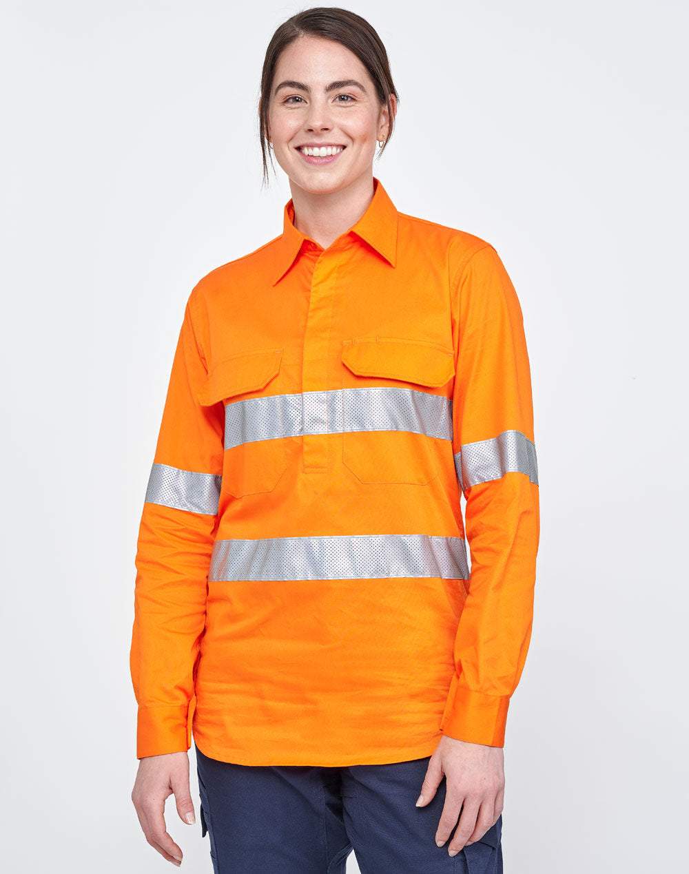 SW87 UNISEX HI-VIS COOL BREEZE CLOSED FRONT LS SHIRT WITH PERFORATED TAPE