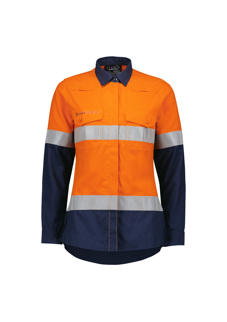 ZW170 Womens Orange Flame Lightweight Ripstop Taped Shirt