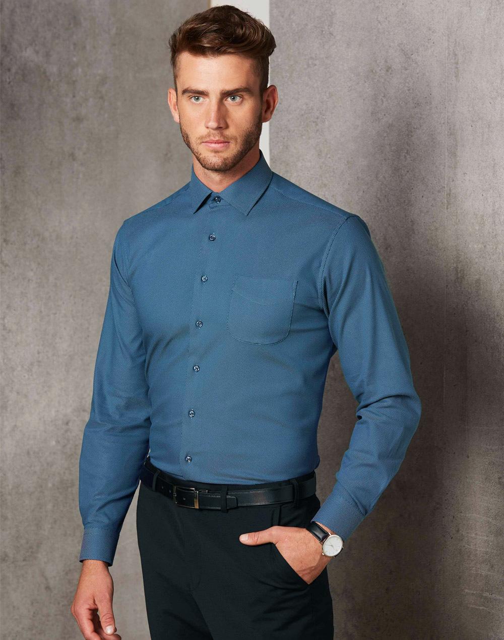 Benchmark M7400L ASCOT MENS LONG SLEEVE DOT JACQUARD STRETCH SHIRT