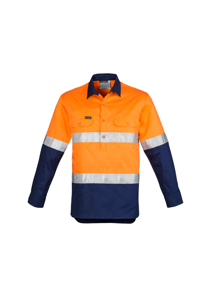 Syzmik Mens Hi Vis Closed Front L/S Shirt - Hoop Taped ZW550