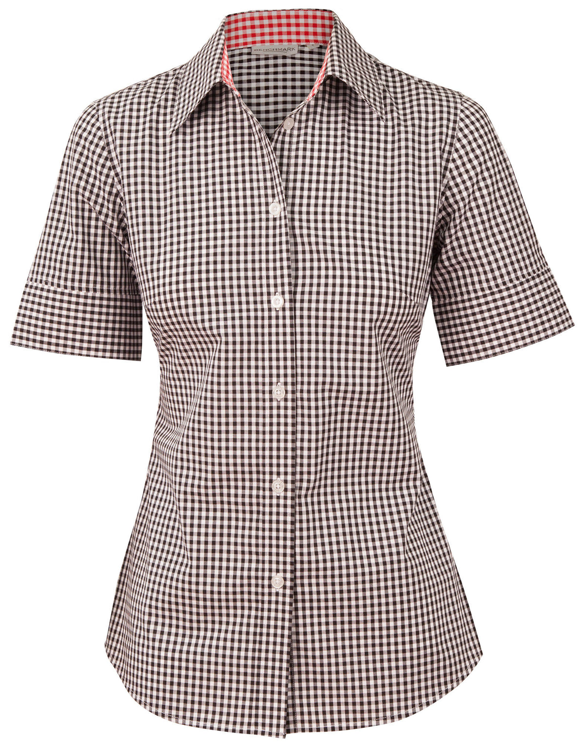 Benchmark M8330S Ladies' Gingham Check Short Sleeve Shirt